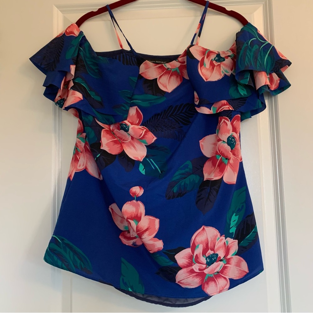 Banana Republic Tropical Floral Cold Shoulder Top XS - Picture 9 of 9